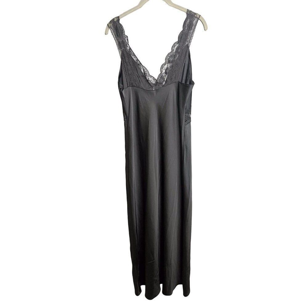 Abercrombie and Fitch Black Satin Lace Slip Midi Dress Size Medium - Picture 5 of 9